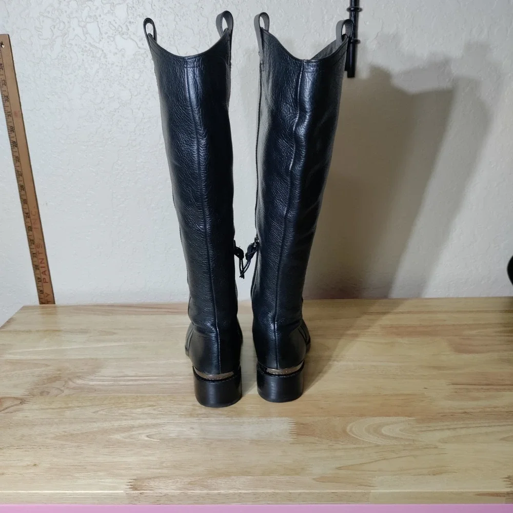 Louise et Cie Black Leather Knee High Riding Boots Gold Heel Detail Size 6.5 M